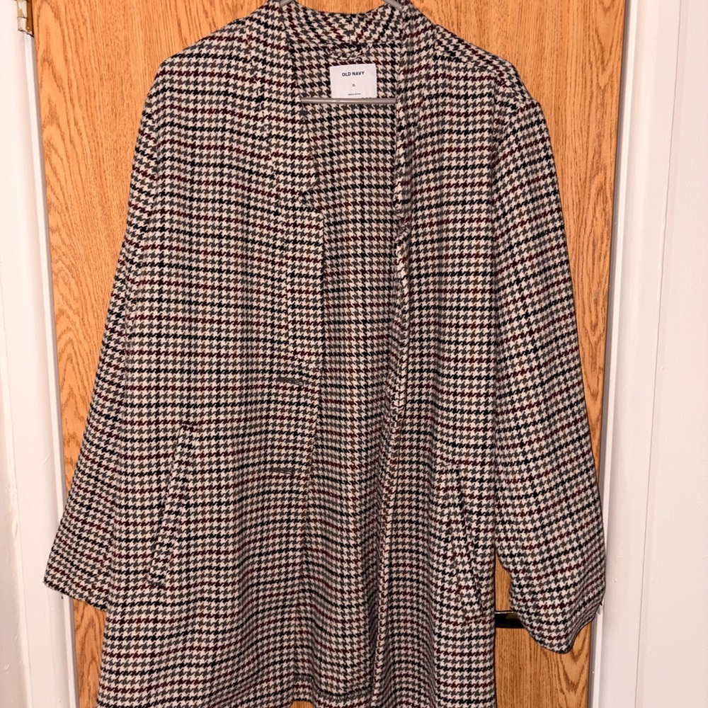 Old Navy Women's Trench Coat - Black, White, Brown Houndstooth